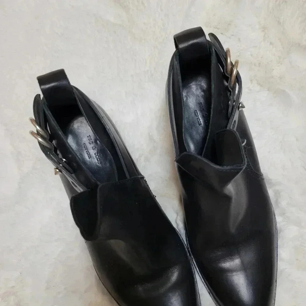 Rag & Bone Sullivan Black Low Heel Bootie 37 Leather Western - Picture 4 of 8